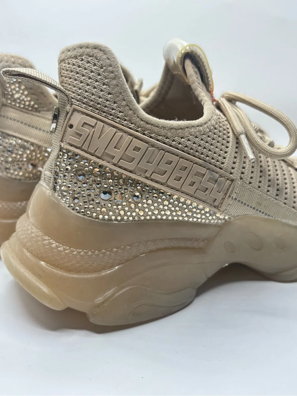 Steve Madden Maxima Beige Rhinestone Sneakers Monochrome Chunky 7.5 Maximalist